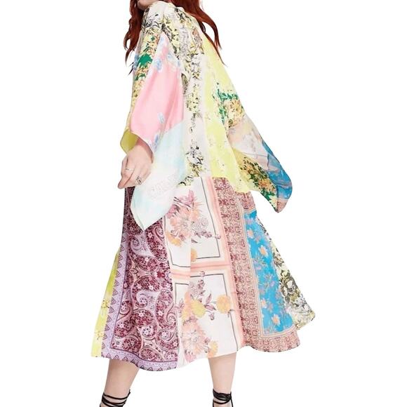 Free People Patchwork Love Robe Kimono Duster Western Boho Coverup Festival M/L - Picture 14 of 16